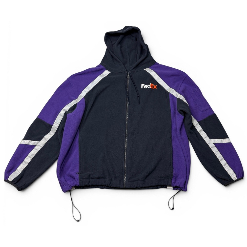 FedEx Fleece Hoodie Jacket XXL Navy Image Authority Full Zip Reflective FD3350